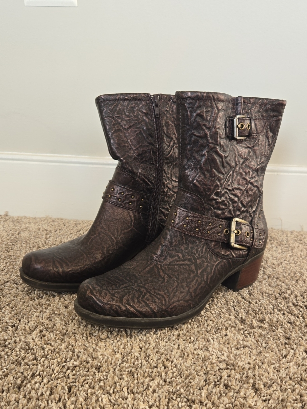 Earth Denali Altitude Bronze Leather Moto Boots Size 11M